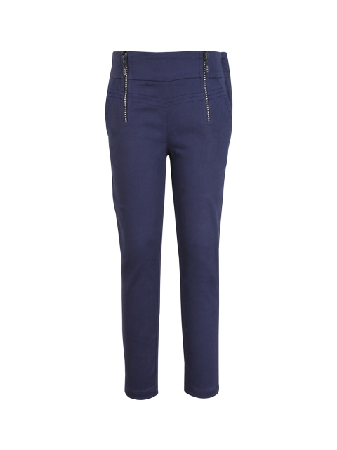 

CUTECUMBER Girls Navy Blue Embellished Regular Trousers