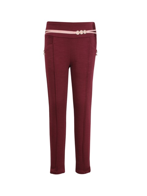 

CUTECUMBER Girls Maroon & Pink Embellished Regular Trousers
