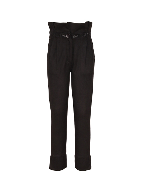 

CUTECUMBER Girls Black Smart Regular Fit Solid Regular Trousers