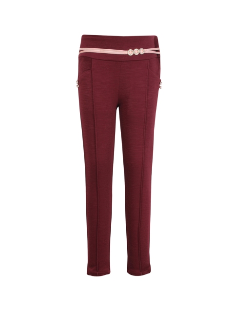 

CUTECUMBER Girls Maroon Embellished Regular Trousers