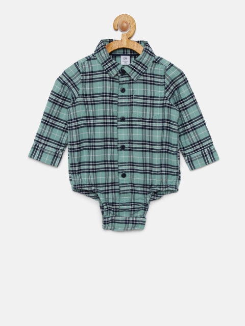 

GAP Boys' Teal Green Plaid Button-Up Bodysuit