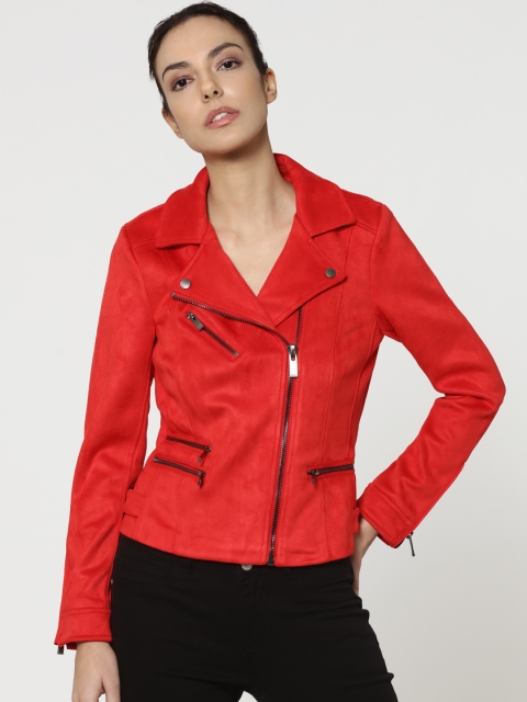 

ONLY Women Red Solid Biker Jacket