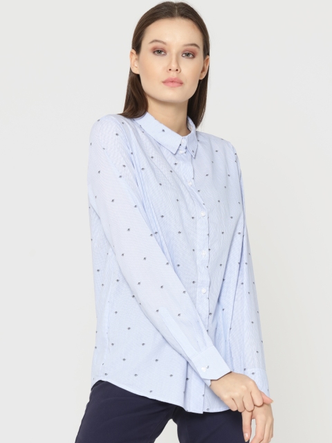 

ONLY Women Blue & Off-White Regular Fit Striped Casual Shirt