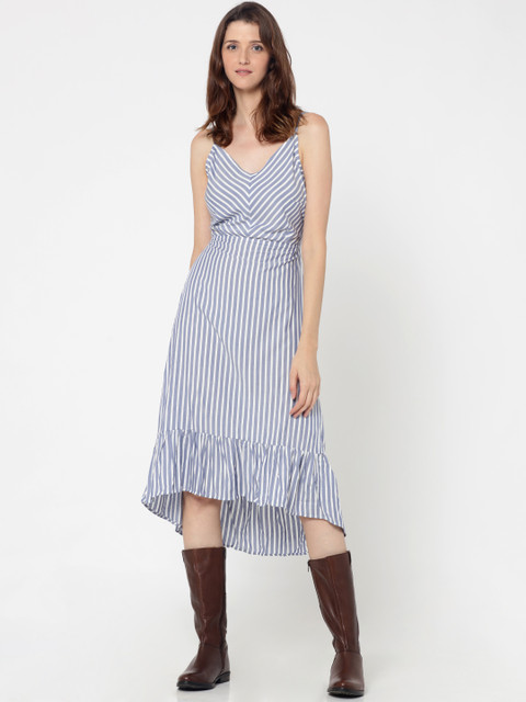 

ONLY Women Blue & White Striped Fit and Flare Dress