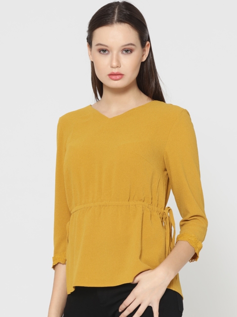 

ONLY Women Mustard Yellow Solid Styled Back Top