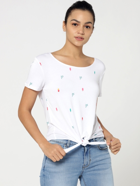 

ONLY Women White Printed Tie-Up Top