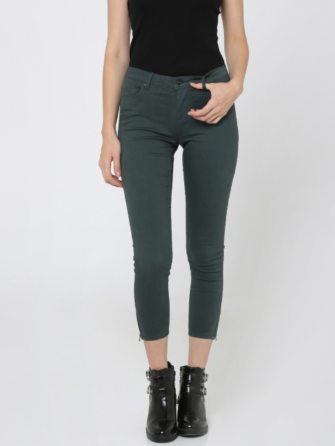 

ONLY Women Green Skinny Fit Mid-Rise Clean Look Stretchable Cropped Jeans