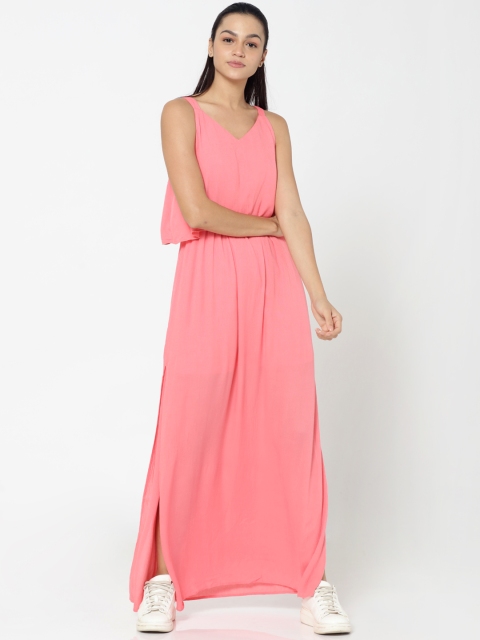 

ONLY Women Coral Pink Solid Layered Maxi Dress