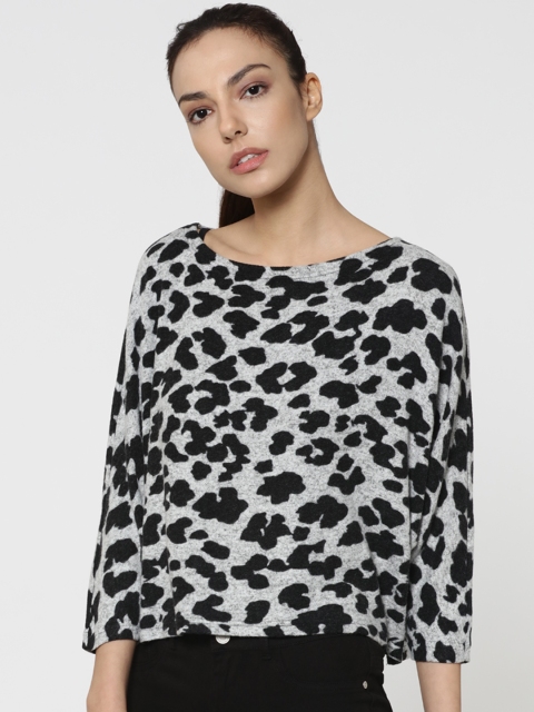 

ONLY Women Grey & Black Printed Pullover