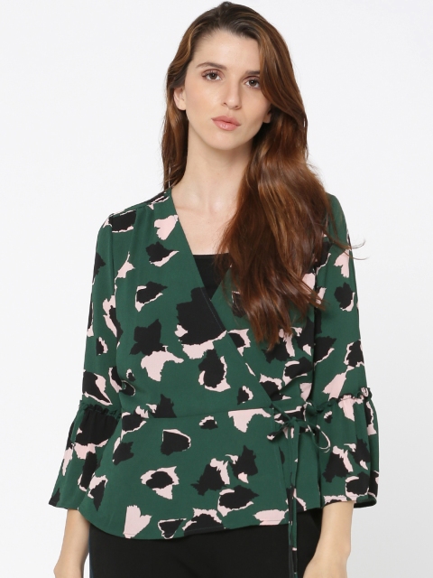 

ONLY Women Green & Black Printed Wrap Top