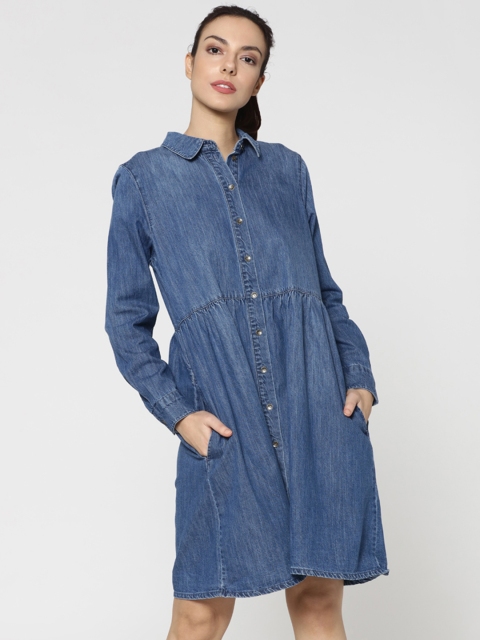 

ONLY Women Blue Solid Denim Shirt Dress