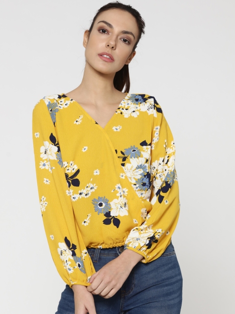 

ONLY Women Yellow Self Design Blouson Top