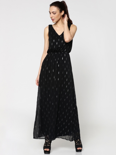 

ONLY Women Black & Silver-coloured Printed Maxi Dress