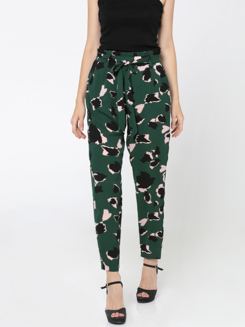 

ONLY Women Green & Pink Regular Fit Printed Regular Trousers