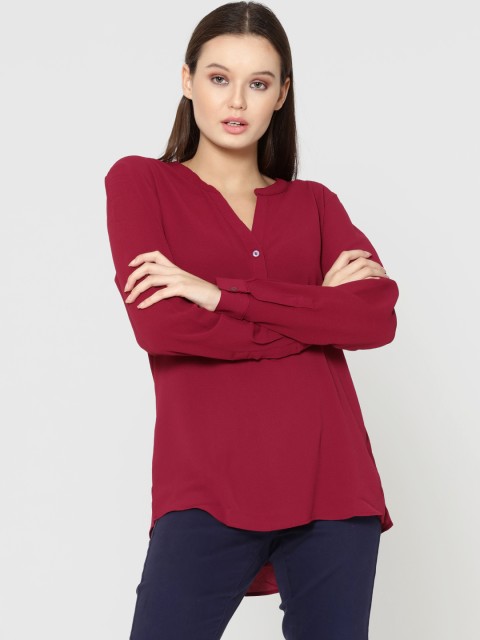 

ONLY Women Burgundy Solid High-Low Top