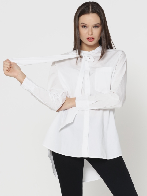 

ONLY Women White Solid Shirt Style Pure Cotton Top