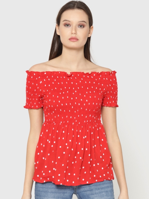 

ONLY Women Red & White Printed Bardot Top
