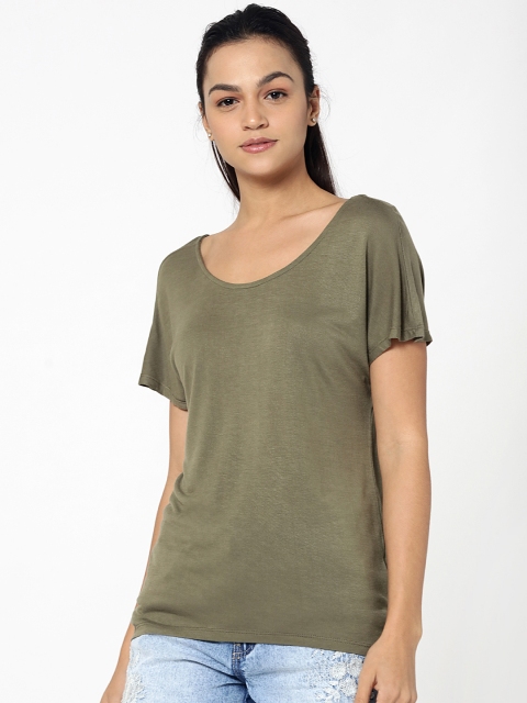 

ONLY Women Olive Green Solid Styled Back Top