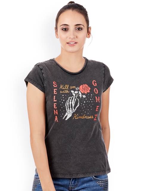 

Free Authority Women Charcoal Grey Selena Gomez Printed T-shirt