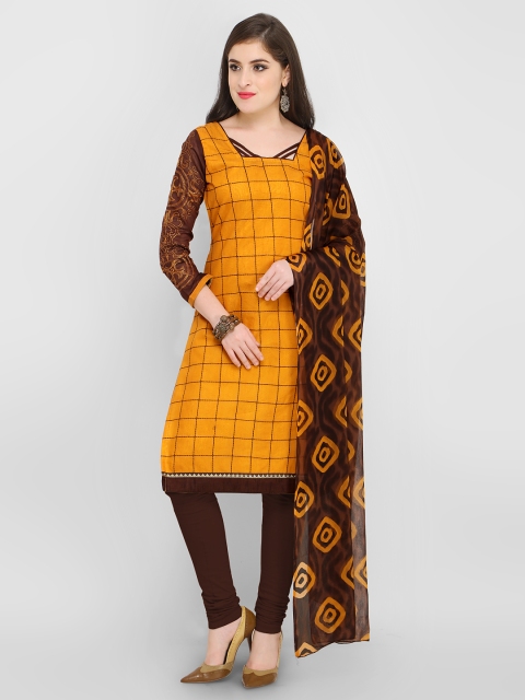 

Rajnandini Mustard & Brown Cotton Blend Unstitched Dress Material