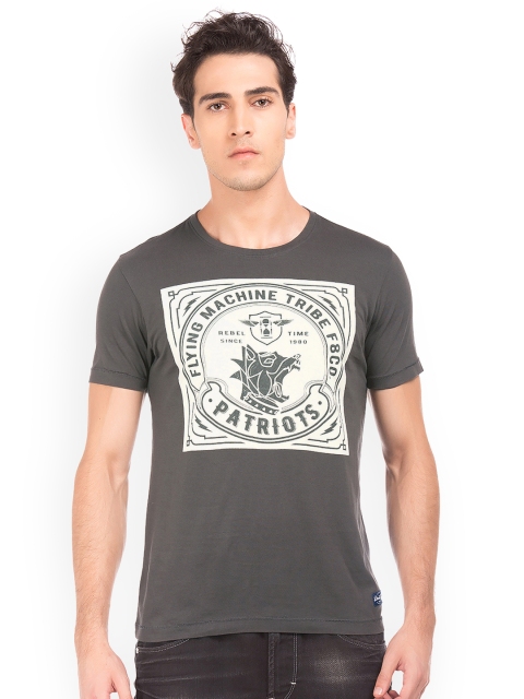 

Flying Machine Men Grey Printed Round Neck T-shirt