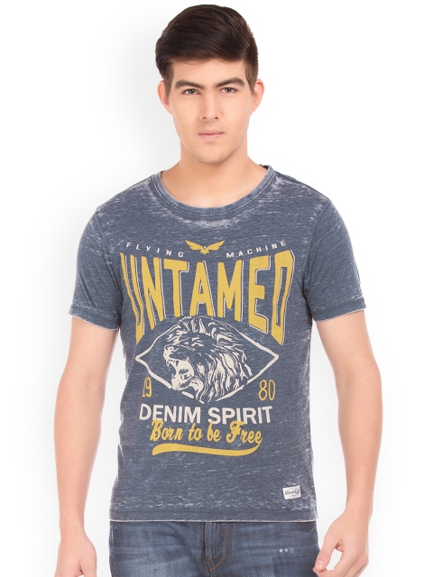 

Flying Machine Men Blue Printed Round Neck T-shirt