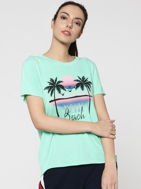 

ONLY Women Sea Green Printed T-shirt
