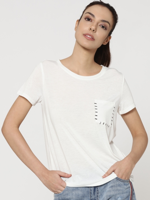 

ONLY Women Off-White Solid T-shirt