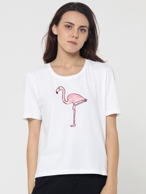 

ONLY Women White Printed Round Neck T-shirt