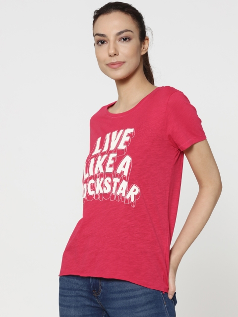 

ONLY Women Pink Printed Round Neck T-shirt