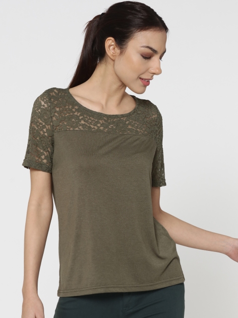 

ONLY Women Olive Green Solid Lace Top
