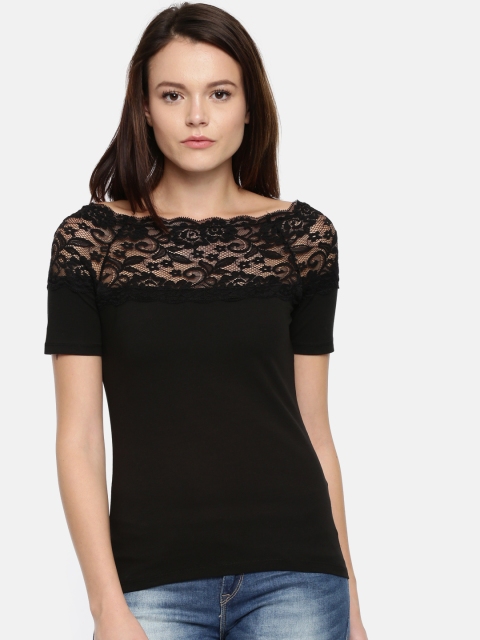 

ONLY Women Black Self Design Top