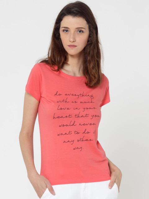 

ONLY Women Pink Printed Round Neck T-shirt