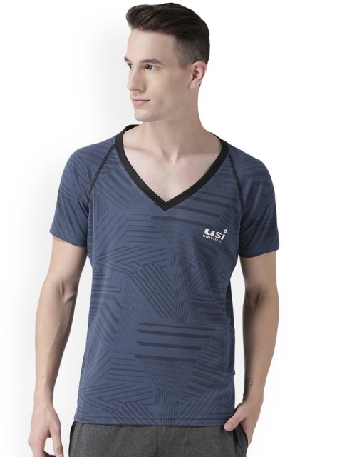 

USI UNIVERSAL Men Blue Printed V-Neck Training T-shirt