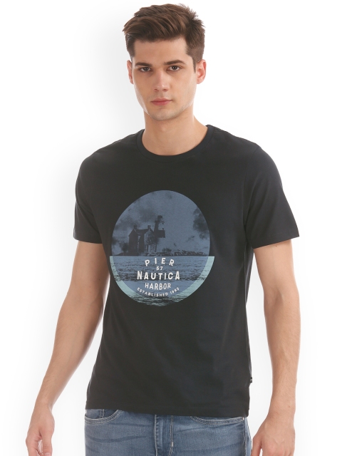 

Nautica Men Navy Blue Printed Round Neck T-shirt