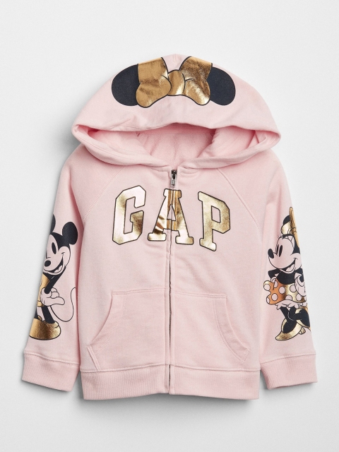 

GAP Girls Peach-Coloured Mickey Mouse Printed Hooded Sweatshirt