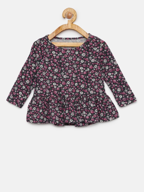 

GAP Girls' Navy Blue & Pink Floral Print Tunic Pure Cotton Top