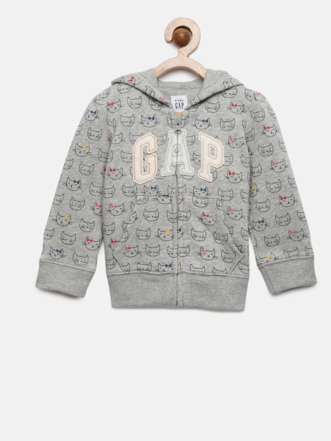 

GAP Girls' Light Heather Grey Logo Print Hoodie Sweatshirt