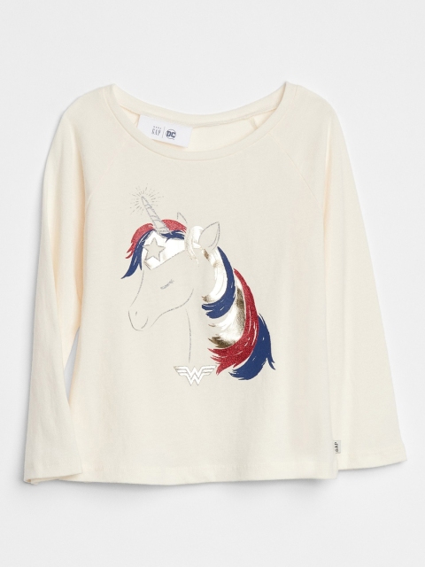 

GAP Girls Beige Unicorn Printed T-Shirt