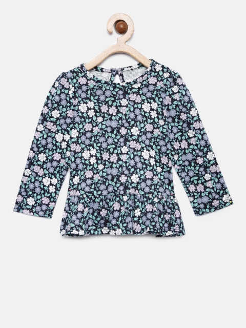 

GAP Girls' Navy Tiny Floral Peplum T-Shirt, Navy blue