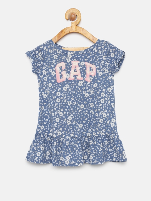 

GAP Girls' Blue Gap Logo Print Ruffle T-Shirt Dress