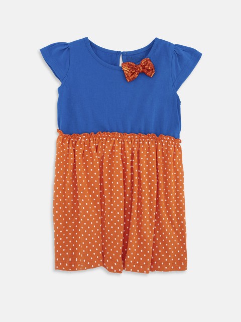 

Chirpie Pie by Pantaloons Girls Blue Polka Dot Print Fit and Flare Dress