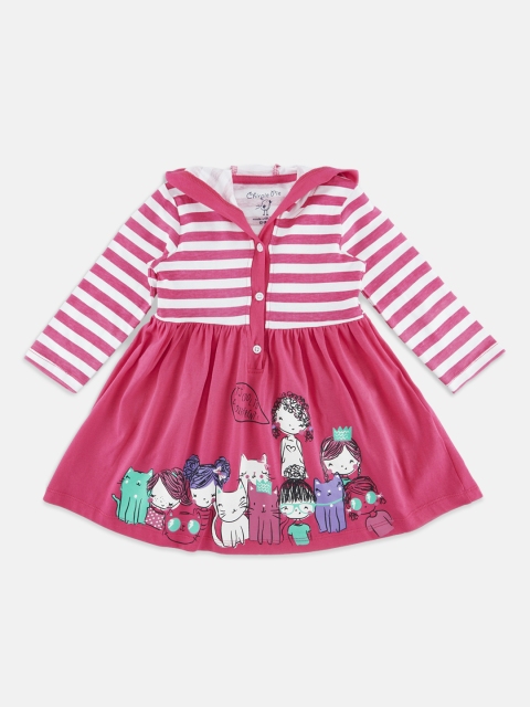 

Chirpie Pie by Pantaloons Girls Pink Printed Hooded Fit and Flare Dress