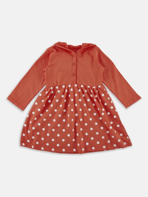 

Chirpie Pie by Pantaloons Girls Orange Hooded Polka Dot Print Fit and Flare Dress