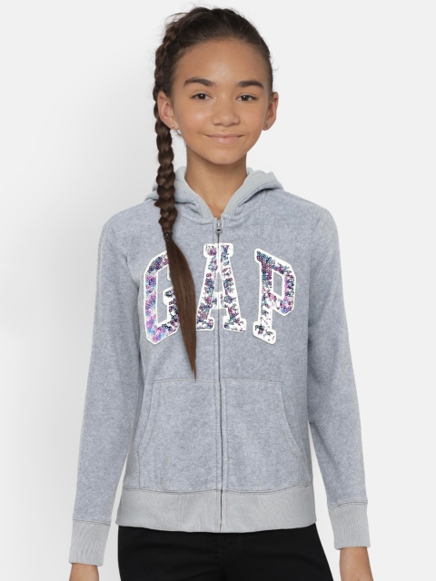 

GAP Girls' Grey Embellished Logo Hoodie Sweatshirt, Grey melange