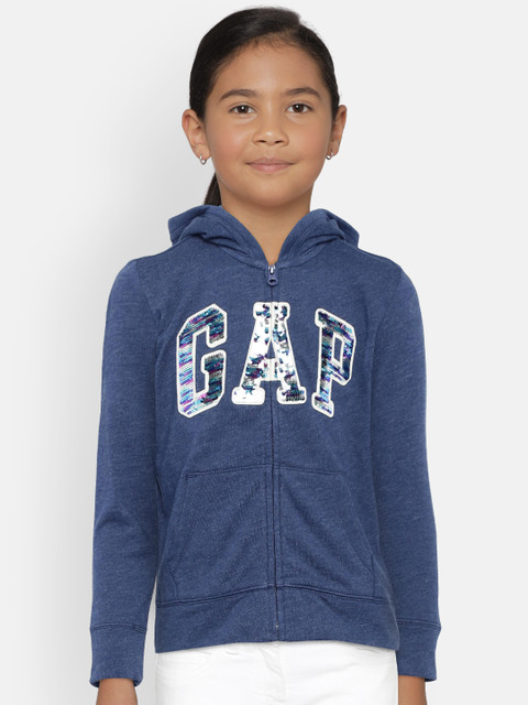 

GAP Girls' Navy Blue Flippy Sequin Logo Hoodie Sweatshirt