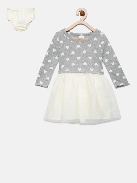 

GAP Baby Girls' Grey & White Heart Mix-Fabric Dress