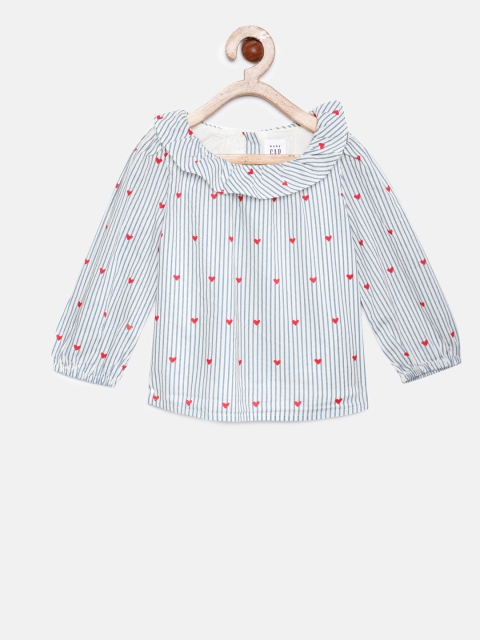 

GAP Girls' White & Blue Conversational Printed Ruffle Top