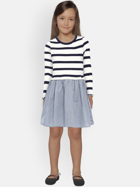 

GAP Girls' Blue & White Striped Mix-Fabric Fit and Flare Dress