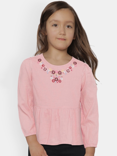 

GAP Girls' Pink Embroidered Peplum Pure Cotton Top